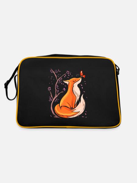 Cute Fox with Flowers Foxes Gift Nature - Retro Bag - black/gold - Back
