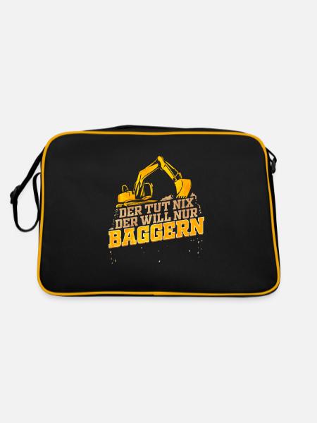 Baggerfahrer Lustiges Geschenk zum Baggern Bagger - Retro Tasche - Schwarz/Gold - Hinten