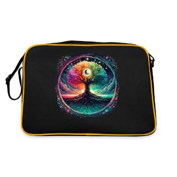 Mondphasen Spirituelle Ästhetik Mystischer Baum - Retro Tasche - Schwarz/Gold - Hinten