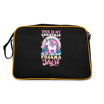 Weihnachtseinhorn Das ist mein Weihnachtspyjama - Retro Tasche - Schwarz/Gold - Hinten