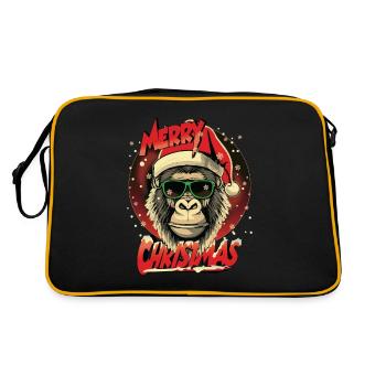Xmas Gorilla Cristmas Frohe Weihnachten - Retro Tasche - Schwarz/Gold - Hinten
