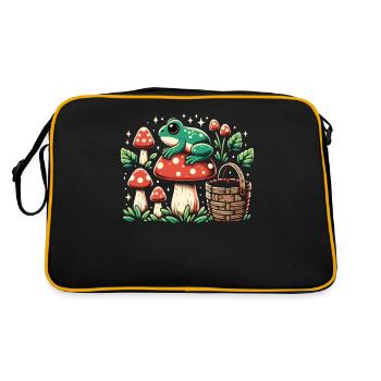 Cottagecore Ästhetischer Pilzfrosch - Retro Tasche - Schwarz/Gold - Hinten