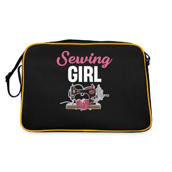 Nähen Mädchen Lustige Näherin Quilter Schneiderei - Retro Tasche - Schwarz/Gold - Hinten