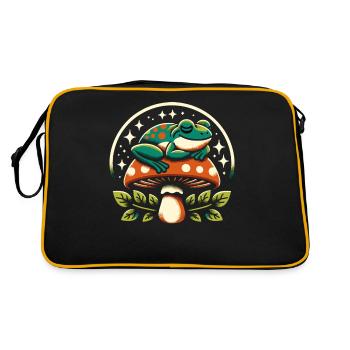 Cottagecore Ästhetischer Froschpilzwald - Retro Tasche - Schwarz/Gold - Hinten