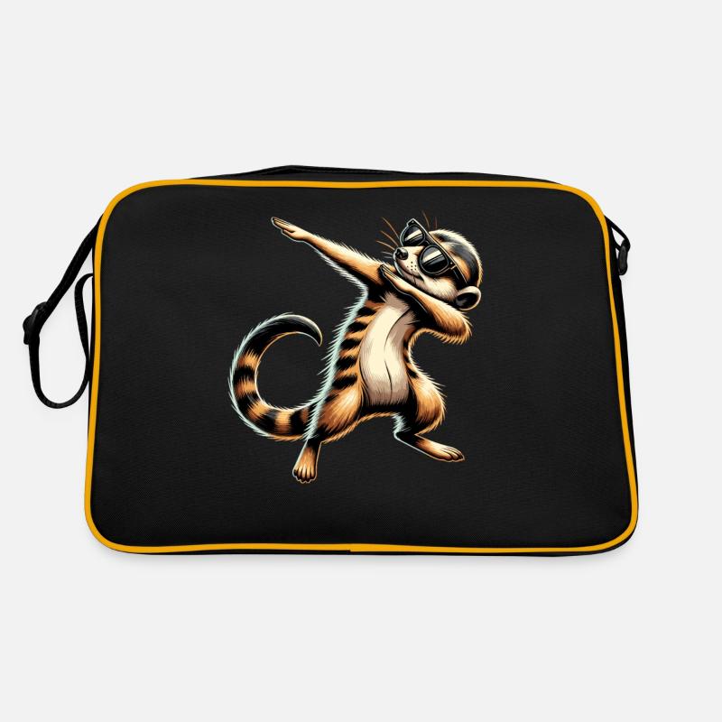 Dabbing Erdmännchen mit Sonnenbrille Cool Erdmännchen - Retro Tasche - Schwarz/Gold