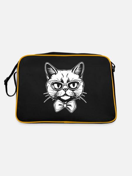 Katze - Retro Tasche - Schwarz/Gold - Hinten