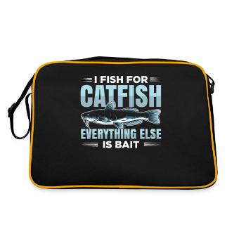 Ich Fische Auf Wels, Alles Andere Ist Köder. - Retro Tasche - Schwarz/Gold - Hinten
