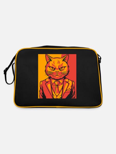 Katze - Retro Tasche - Schwarz/Gold - Hinten