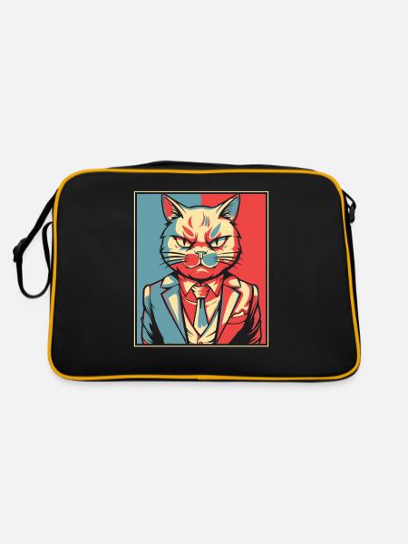 Katze - Retro Tasche - Schwarz/Gold - Hinten