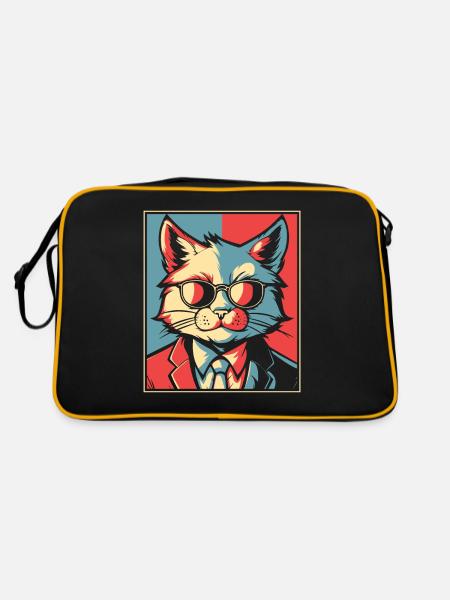 Katze - Retro Tasche - Schwarz/Gold - Hinten