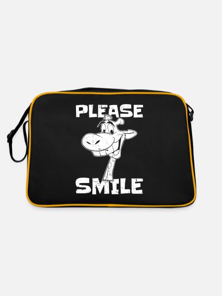 Giraffe Funny Just Smile - Retro Bag - black/gold - Back