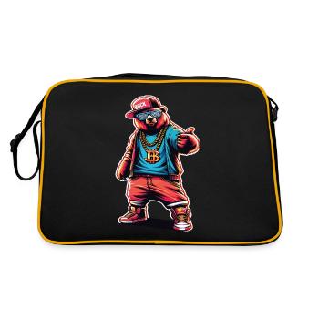 Bear, Bears, Bear Head, Bear, Brown Bear, Bears - Retro Bag - black/gold - Back