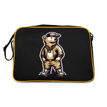 Bear, Bears, Bear Head, Bear, Brown Bear, Bears - Retro Bag - black/gold - Back