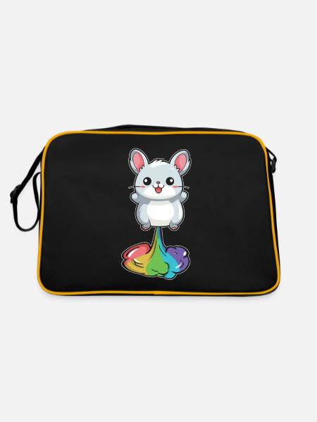 Chinchilla Witzig Regenbogenfurz - Retro Tasche - Schwarz/Gold - Hinten