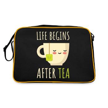Das Leben beginnt nach dem Tee Niedlicher Teeliebhaber Kawaii-Tee - Retro Tasche - Schwarz/Gold - Hinten