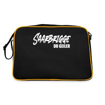 Saarbrigge Du Geiler Saarland Saarländisch Dialekt - Retro Tasche - Schwarz/Gold - Hinten