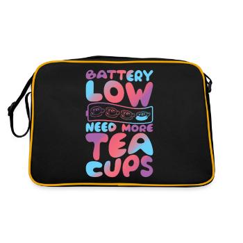 Batterie Niedrig Brauche Mehr Teetassen Groovy Lustiger Tee - Retro Tasche - Schwarz/Gold - Hinten