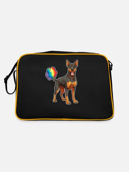 Doberman Cute Rainbow Fart - Retro Bag - black/gold - Back