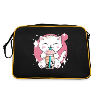 Kawaii Bubble Tea Cat Boba Lait - Sac Retro - noir/or - Dos