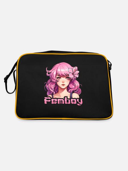 Anime Manga Cool Kawaii Femboy Anime - Retro Tasche - Schwarz/Gold - Hinten