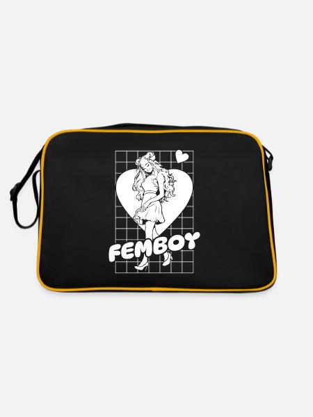 Anime Manga Kawaii Femboy Anime - Retro Tasche - Schwarz/Gold - Hinten