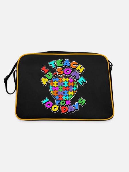 100th Day of School Puzzle Apple Costume 100 Days - Retro Bag - black/gold - Back
