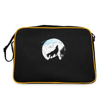 Sternschnuppen vor Mondschein und Wolf - Retro Tasche - Schwarz/Gold - Hinten