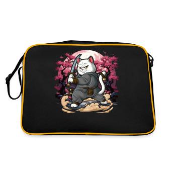 Samurai Katze - Retro Tasche - Schwarz/Gold - Hinten