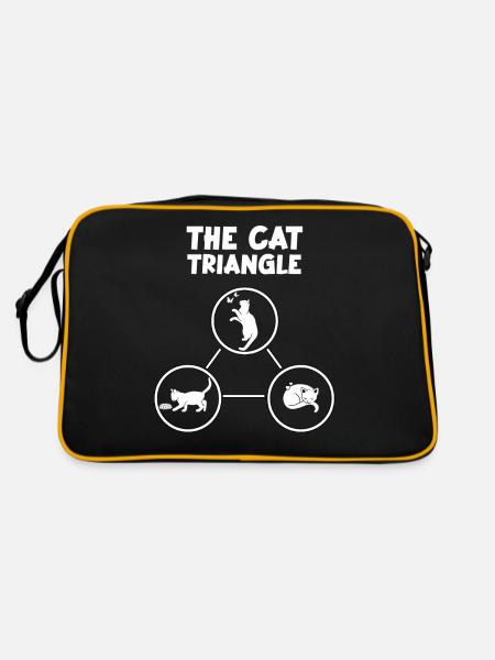Katzen Dreieck lustig Katzenbesitzer Geschenk - Retro Tasche - Schwarz/Gold - Hinten