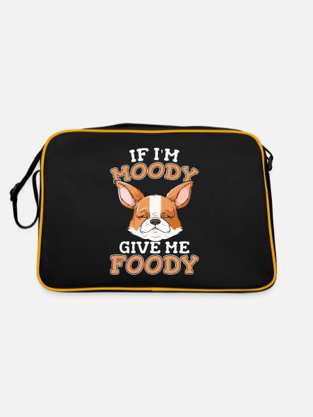 Corgi Lustig If Im Moody Give Me Foody - Retro Tasche - Schwarz/Gold - Hinten