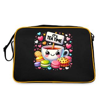 Thé Kawaii Mignon Amateur de Thé Cookie Gâteau Tea Time - Sac Retro - noir/or - Dos