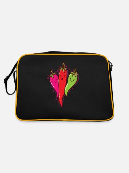 Chilischoten Schärfe Gewürz Scoville - Retro Tasche - Schwarz/Gold - Hinten