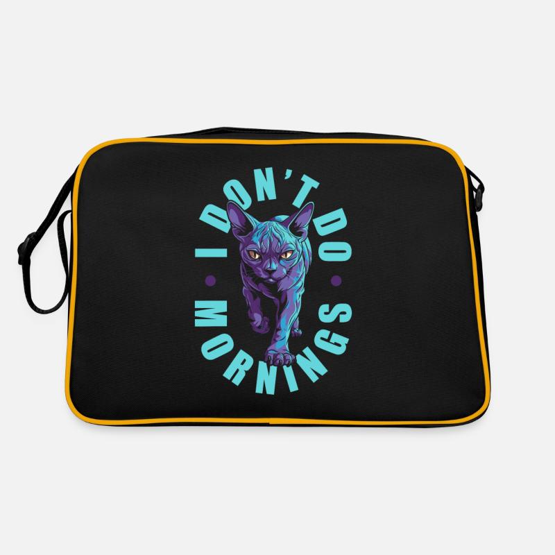 Sphynx Katze Witzig I Dont Do Mornings - Retro Tasche - Schwarz/Gold