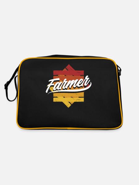 Lustiges Bauer Bauernhof Landwirt Geschenk - Retro Tasche - Schwarz/Gold - Hinten