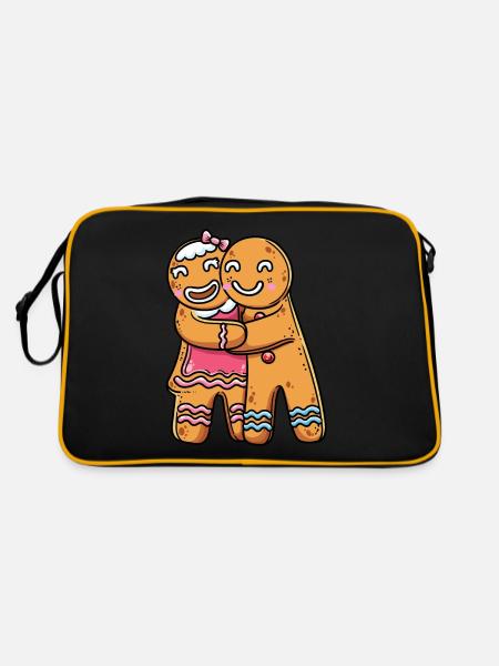 Gingerbread Cookies Couple Christmas Xmas Lover - Retro Bag - black/gold - Back