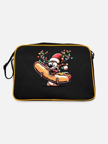Hot dog reindeer with Christmas lights - Retro Bag - black/gold - Back