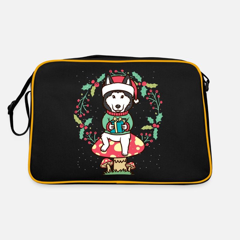 Siberian Husky Hund Auf Pilz Weihnachtskranz Retro Tasche