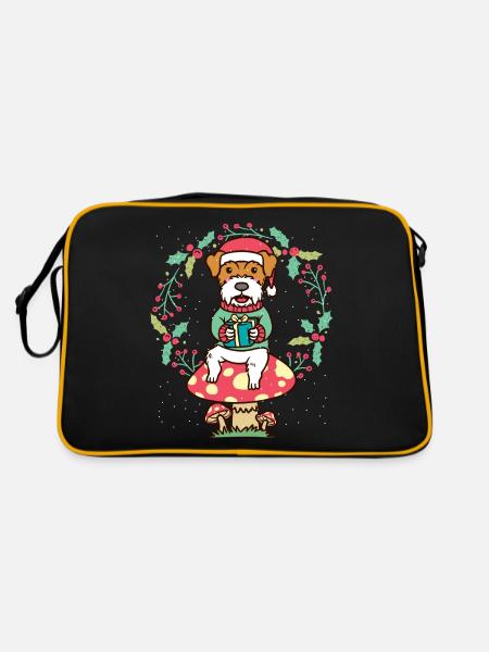 Kromfohrländer Dog on Mushroom Christmas Wreath - Retro Bag - black/gold - Back