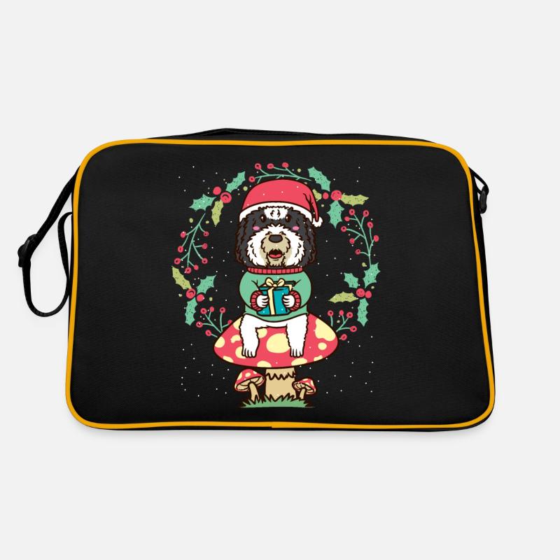 Sheepadoodle Hund Auf Pilz Weihnachtskranz Retro Tasche