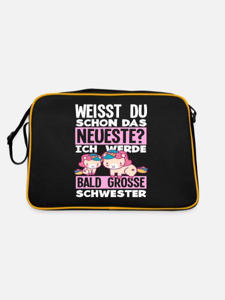 Ich werde Bald große Schwester Geburt Schwanger - Retro Tasche - Schwarz/Gold - Hinten