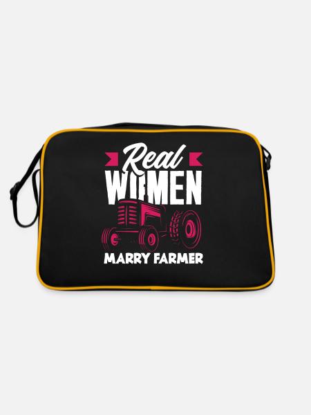 Lustiges Bauer Bauernhof Landwirt Geschenk - Retro Tasche - Schwarz/Gold - Hinten
