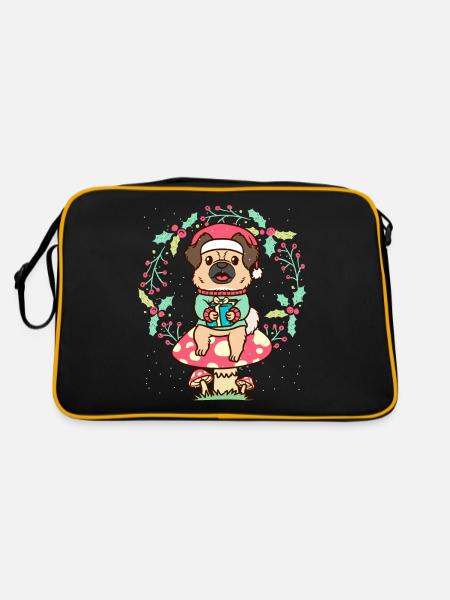 Chien épagneul tibétain sur Couronne de Noël champignon - Sac Retro - noir/or - Dos