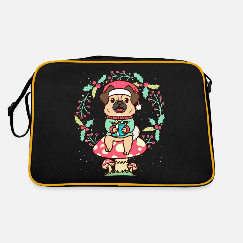 Tibetan Spaniel Dog on Mushroom Christmas Wreath Retro Bag