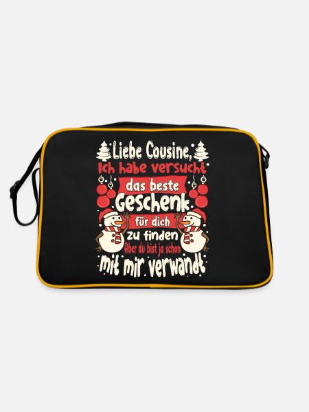 Weihnachts Weihnachten Liebe Cousine Lustig - Retro Tasche - Schwarz/Gold - Hinten