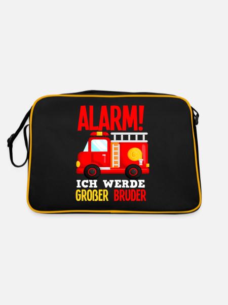 Alarm Ich Werde Großer Bruder Feuerwehr Sohn - Retro Tasche - Schwarz/Gold - Hinten