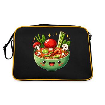 Kawaii Tom Yum Soup Bowl Illustration for Thai - Retro Bag - black/gold - Back