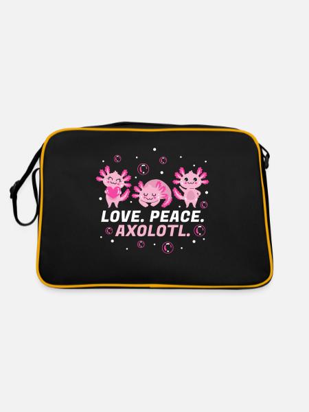 Axolotl Gift Love Peace Axolotl - Retro Bag - black/gold - Back