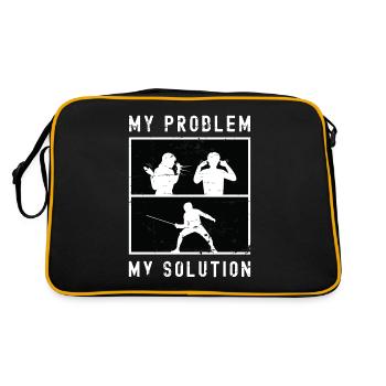 Fencer My Problem My Solution Pictogram Dad Mom - Retro Tasche - Schwarz/Gold - Hinten