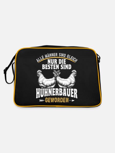 Huhn Hühner bester Hühnerbauer - Retro Tasche - Schwarz/Gold - Hinten