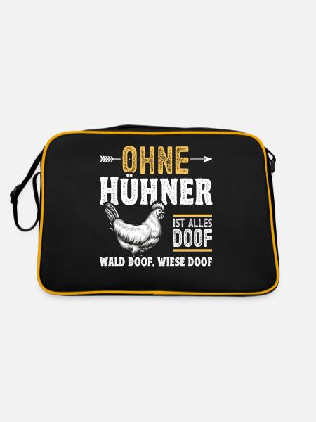 Hühnerbauer Huhn Ohne Hühner ist alles doof - Retro Tasche - Schwarz/Gold - Hinten